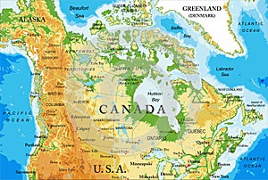 Physical map of Canada