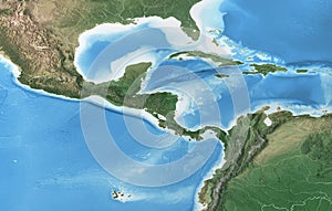 Physical map of Central America and Caribbean