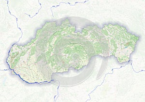 Physical map of the country of Slovakia colored