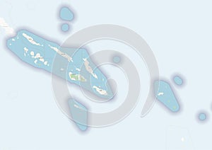 Physical map of the country of Solomon Islands colored