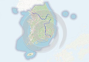 Physical map of the country of South Korea colored