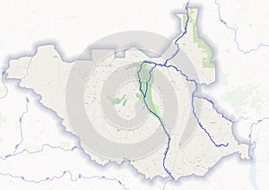 Physical map of the country of South Sudan colored