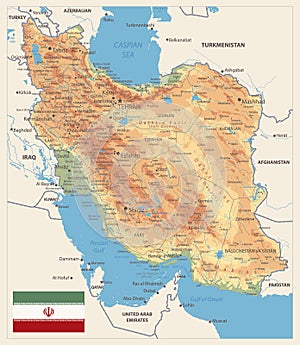 Physical map of Iran Retro Colors