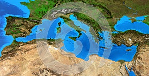 High resolution physical map of Mediterranean Sea