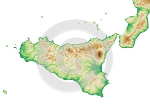 Physical map and satellite view of Sicily region, Italy