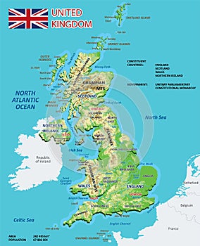 Physical map of the United Kingdom