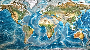 Physical map of the World, with high resolution details and land