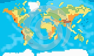 The physical map of the world. Pixel art