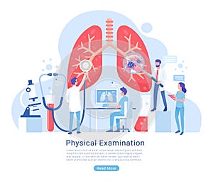 Physical and Respiratory system examination and treatment vector illustration