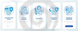 Physical security threats and risks blue onboarding mobile app screen