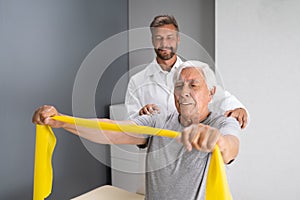 Physical Therapy Patient Using Physiotherapy Bands