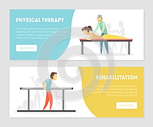 Physical Therapy, Rehabilitation Landing Page, Physiotherapy Horizontal Banners Set, Physical Training and