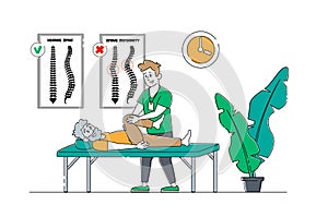 Physical Therapy Service in Nursing Home. Old Man Lying on Couch and Young Nurse or Doctor Checking Up his Knees