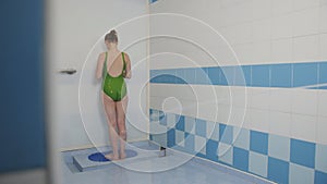 Physical therapy. Woman receiving a physiotherapeutic procedure. Sharko shower.