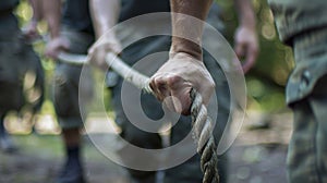 A physical training session where trainees are strengthening their physical abilities to prepare for field work.