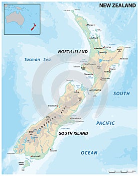 Physical vector map of the island nation of New Zealand