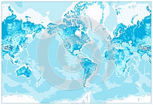 Physical World Map-America Centered