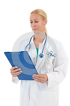 Physician with blue clipboard