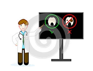 A physician character indicating the need to monitor the health of the teeth