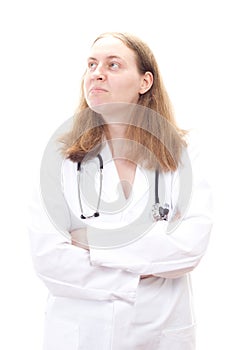 Physician cross-armed thinking about something