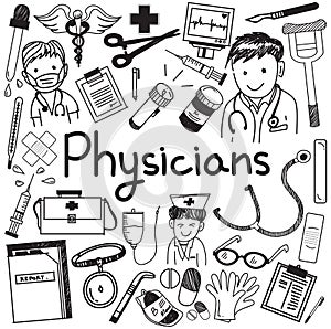 Physician doctor and other medic professions doodle icon