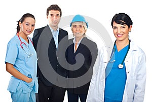 Physician and group of different careers people