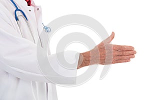 Physician handshake on white background