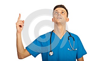 Physician pointing up