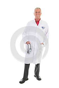 Physician standing on white background