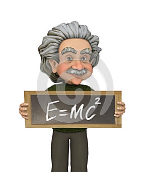 Physicist Albert Einstein presenting his formula on a blackboard