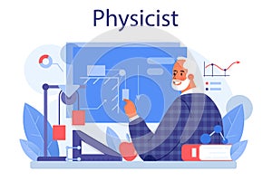 Physicist concept. Scientist explore electricity, magnetism, light wave photo