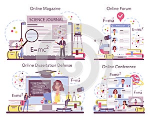 Physicist online service or platform set. Scientist explore electricity,