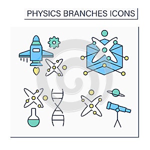 Physics branches color icons set