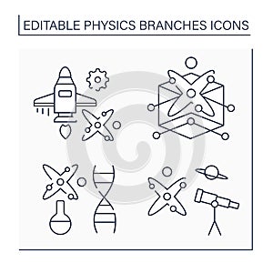 Physics branches line icons set