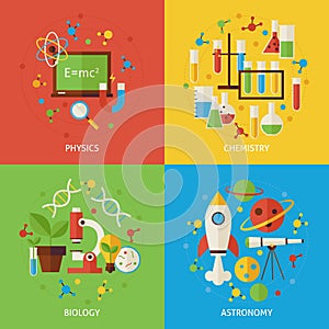 Physics Chemistry Biology Astronomy Flat Concepts Set