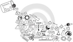 Physics, chemistry, biology and astronomy science doodle