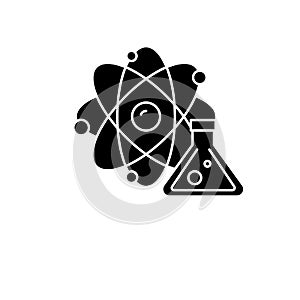 Physics and chemistry black icon, vector sign on isolated background. Physics and chemistry concept symbol, illustration