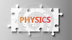 Physics complex like a puzzle - pictured as word Physics on a puzzle pieces to show that Physics can be difficult and needs