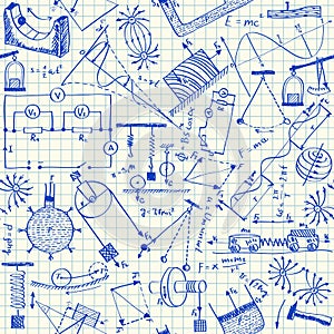 Physics doodles seamless pattern