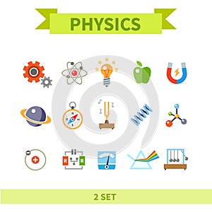 Physics flat color icon set