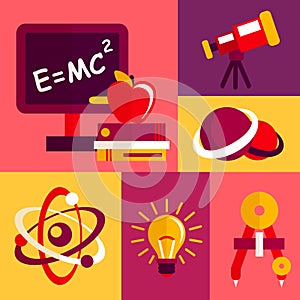 Physics flat design icons set