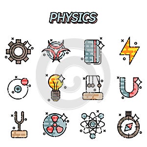 Physics flat icons set