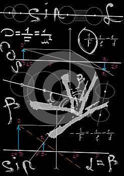 Physics formulas drawing on black school board