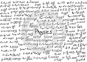 Physics formulas drawn by hand on a white chalkboard for the background. Vector illustration.