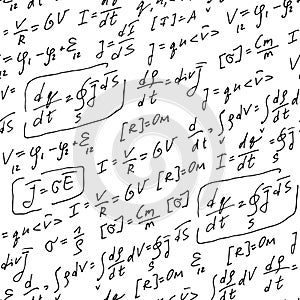 Physics formulas handwritten vector pattern, abstract seamless background