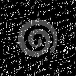 Physics formulas handwritten vector pattern, abstract seamless background