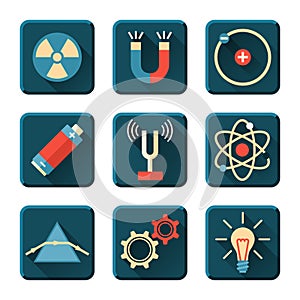 Physics icons in flat design style