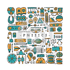 Physics icons, sign and symbols. Art Background for your design