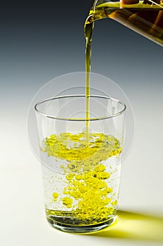 Physics. Immiscible fluids, oil and water. 2 of 4 image series. photo