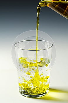 Physics. Immiscible fluids, oil and water. 1 of 4 image series. photo